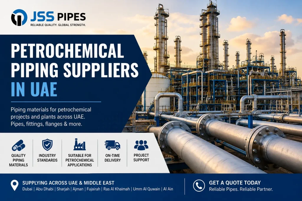 Petrochemical piping suppliers in UAE providing pipes fittings and flanges for industrial projects