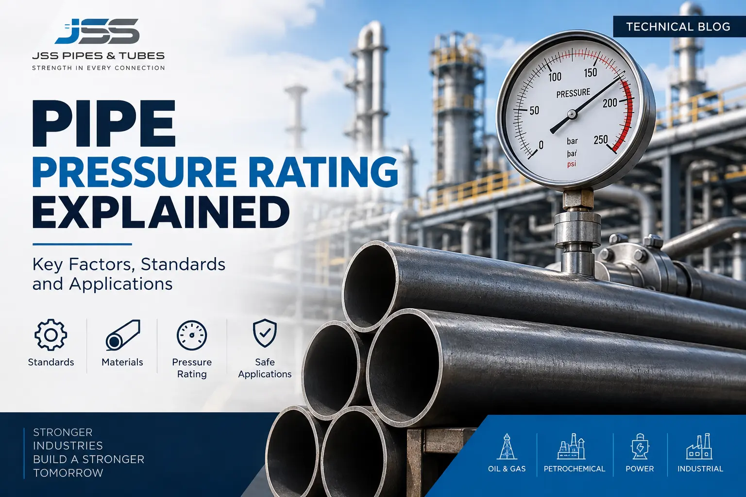 Pipe pressure rating explained with steel pipe, pressure gauge, wall thickness and engineering specifications